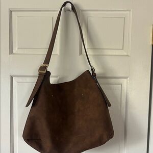 Long Strap Gold Buckle Hobo Brown Shoulder Bag